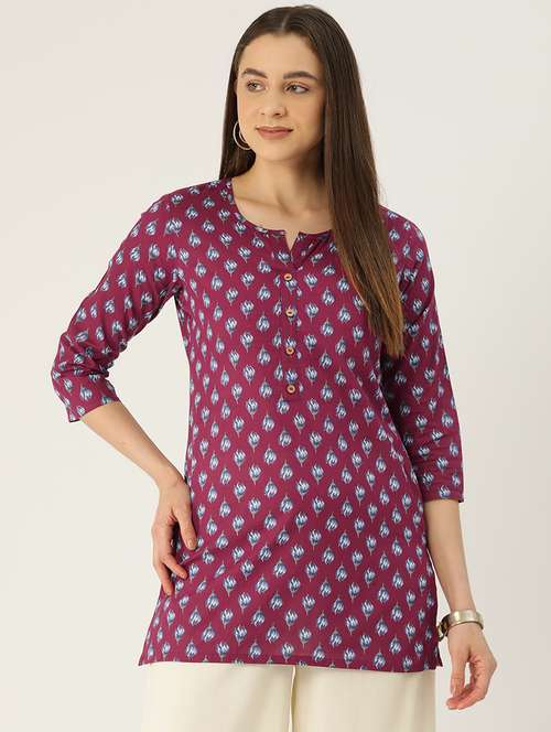 women printed three quarter sleeve straight kurti - 21979023 - Very Small Image - 1