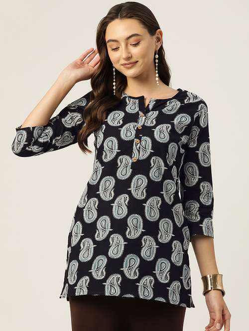 women printed three quarter sleeve straight kurti - 21979025 - Very Small Image - 1