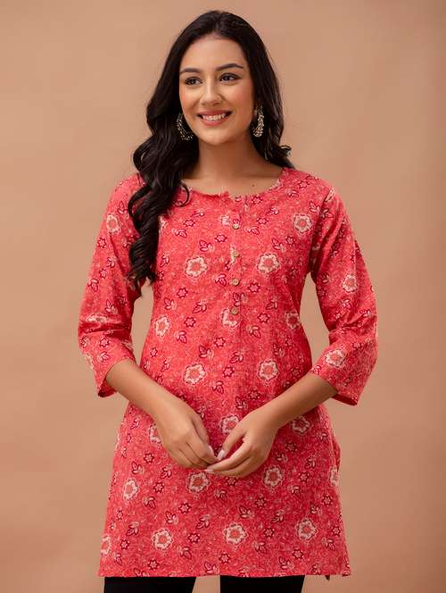 women printed three quarter sleeve straight kurti - 21979040 - Very Small Image - 1