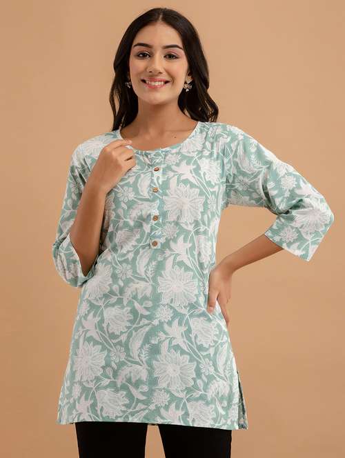 women printed three quarter sleeve straight kurti - 21979044 - Very Small Image - 1