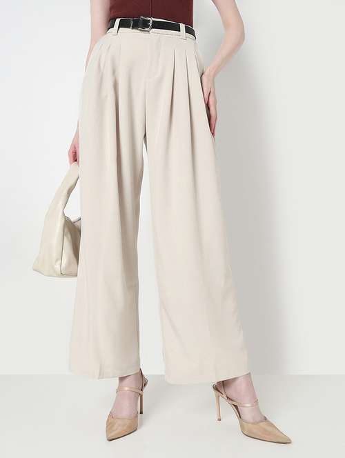 women solid high rise pleated korean pants  - 21979803 - Very Small Image - 1