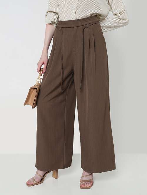 women solid high rise pleated korean pants  - 21979807 - Very Small Image - 1
