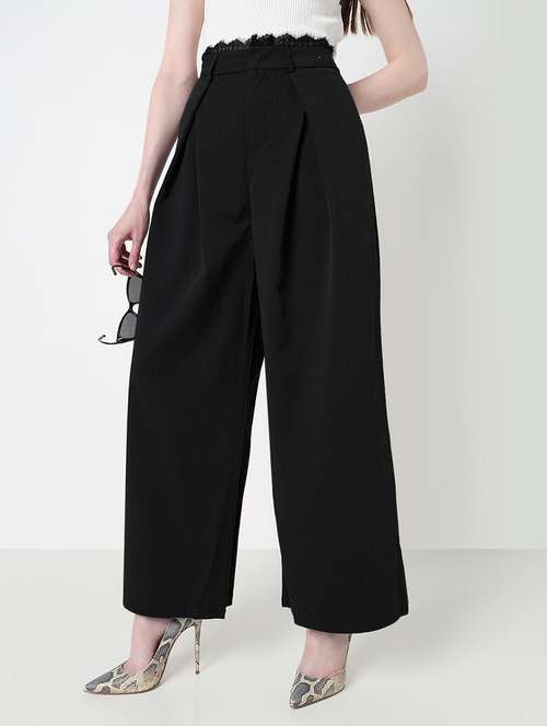 women solid high rise pleated korean pants  - 21979820 - Very Small Image - 1