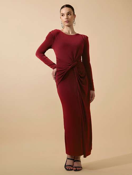 women solid draped knot sheath maxi dress - 21979859 - Very Small Image - 1
