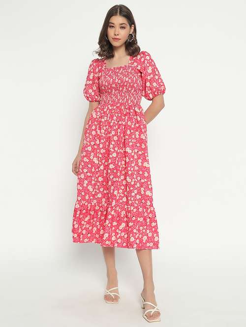 women printed puff sleeve tiered dress - 21982160 - Very Small Image - 1