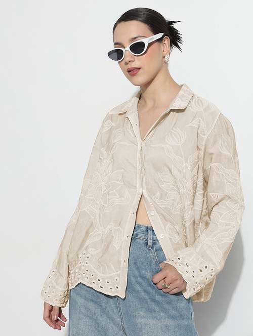 women embroidered long sleeve relaxed fit shirt - 21982938 - Very Small Image - 1