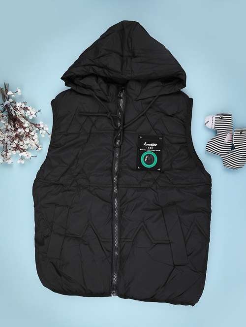 kids solid sleeveless hooded quilted jacket - 21985706 - Very Small Image - 1