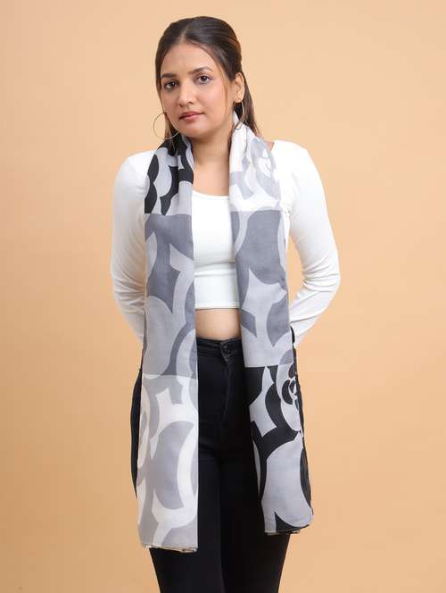 printed casual soft grey scarf - 21986819 - Very Small Image - 1