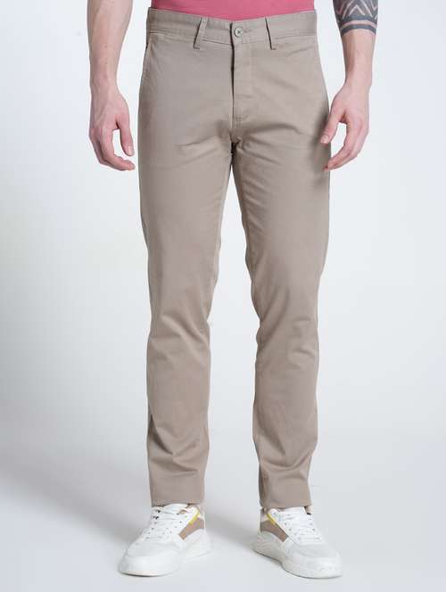 men solid mid rise flat front casual chinos  - 21988911 - Very Small Image - 1