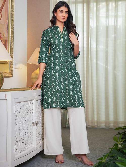 women printed three quarter sleeve straight kurta - 21993573 - Very Small Image - 1