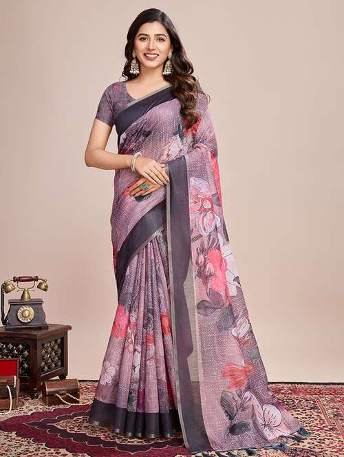 women floral printed saree with blouse - 21998807 - Very Small Image - 1