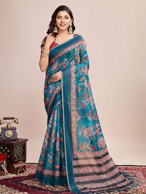 women floral printed casual wear saree with blouse - 21998814 - Very Small Image - 1