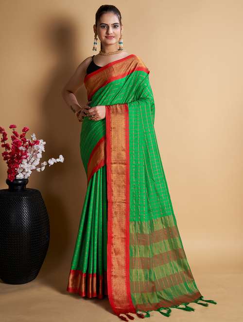 women checkered bordered saree with blouse - 22001336 - Very Small Image - 1