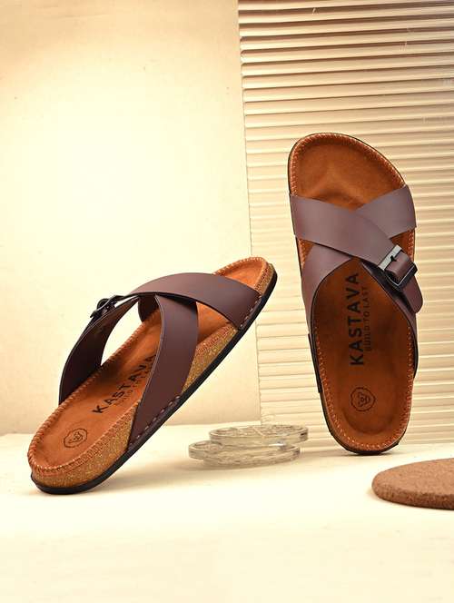 men brown slip on sandal - 22001740 - Very Small Image - 1
