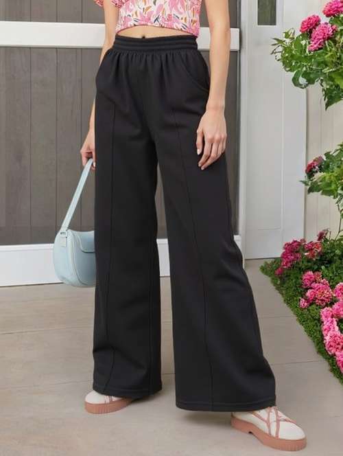 women black solid mid rise straight trouser - 22004538 - Very Small Image - 1