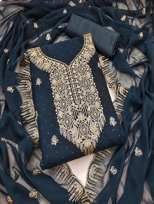 women solid with work zari work unstitched suit set - 22009186 - Very Small Image - 1