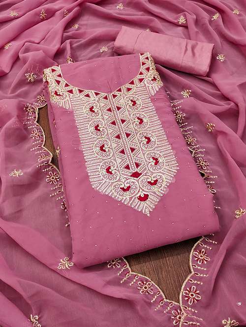 women solid with work zari work unstitched suit set - 22009192 - Very Small Image - 1