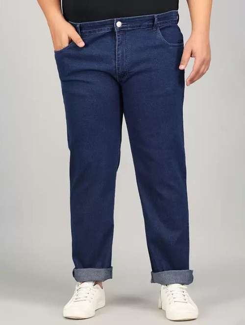 men plus size blue plain mid rise relaxed fit jeans - 22012468 - Very Small Image - 1