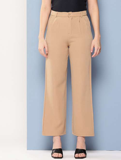 women solid mid rise straight trouser - 22012684 - Very Small Image - 1