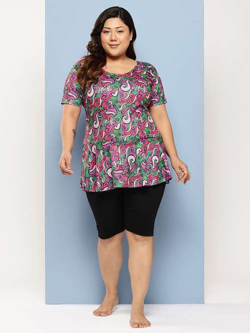 women plus size printed round neck swimsuit with goggles - 22012773 - Very Small Image - 1