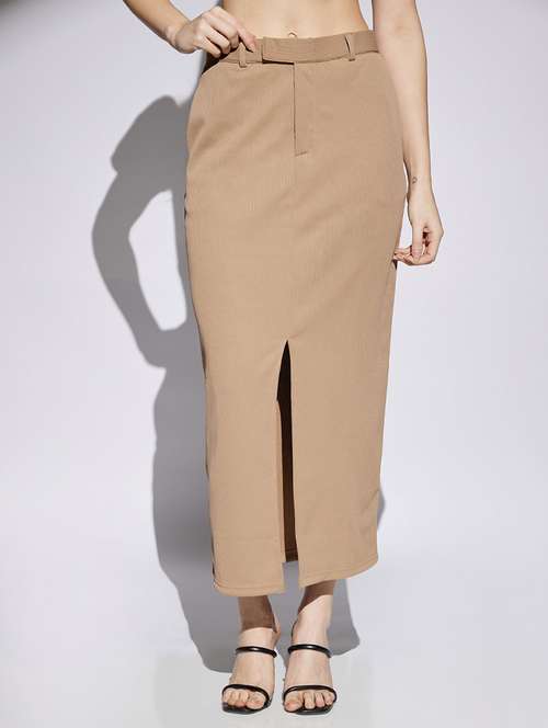 women beige solid mid rise pencil skirt - 22013355 - Very Small Image - 1