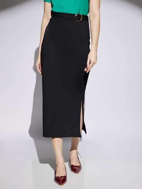 women black solid high rise pencil skirt - 22013359 - Very Small Image - 1
