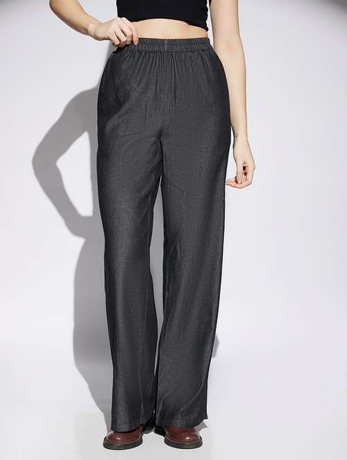 women solid high rise straight trouser - 22013373 - Very Small Image - 1