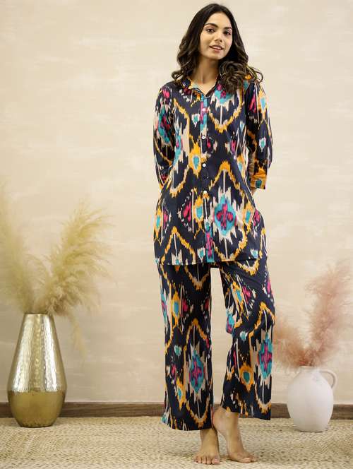 women printed three quarter sleeve co-ord set - 22013435 - Very Small Image - 1