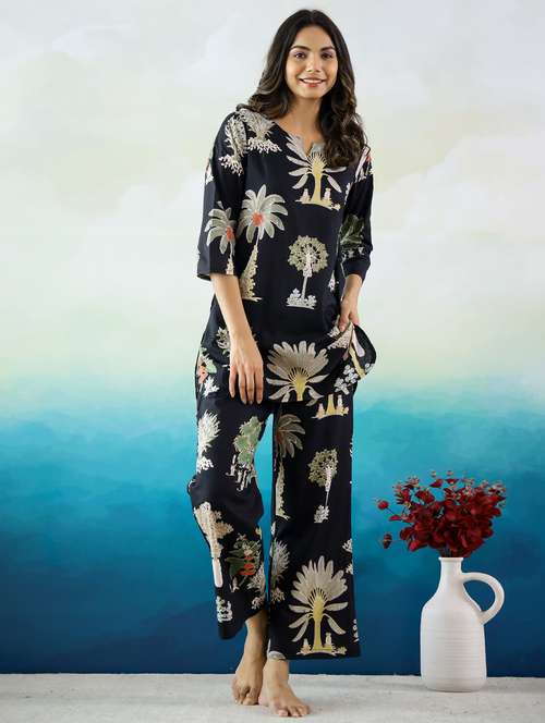 women printed three quarter sleeve co-ord set - 22013437 - Very Small Image - 1