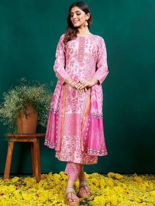 women three quarter sleeve kurta pant with dupatta set - 22014213 - Very Small Image - 1
