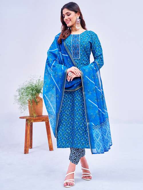 printed viscose rayon kurta pant set - 22014218 - Very Small Image - 1