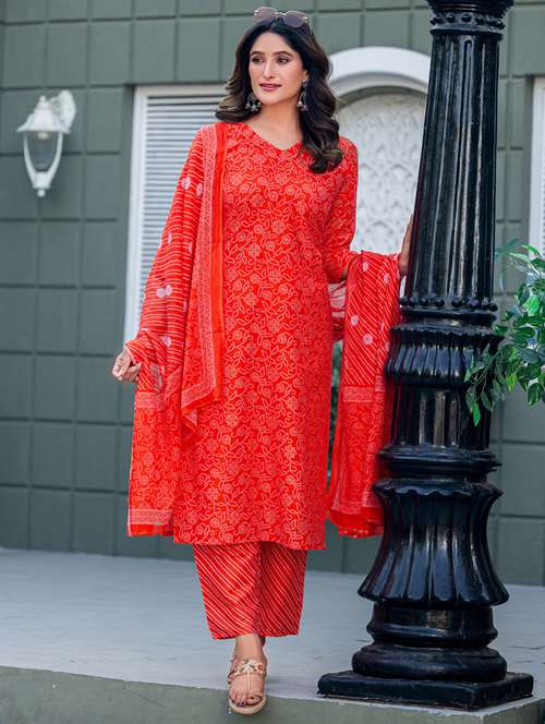 women printed three quarter sleeve kurta pant with dupatta set - 22014269 - Very Small Image - 1