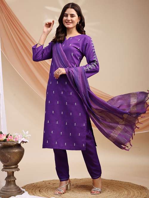 women three quarter sleeve kurta pant with dupatta set - 22014299 - Very Small Image - 1