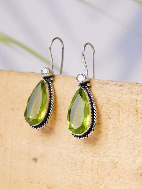 green & silver toned classic design crystal drop earrings - 22014477 - Very Small Image - 1