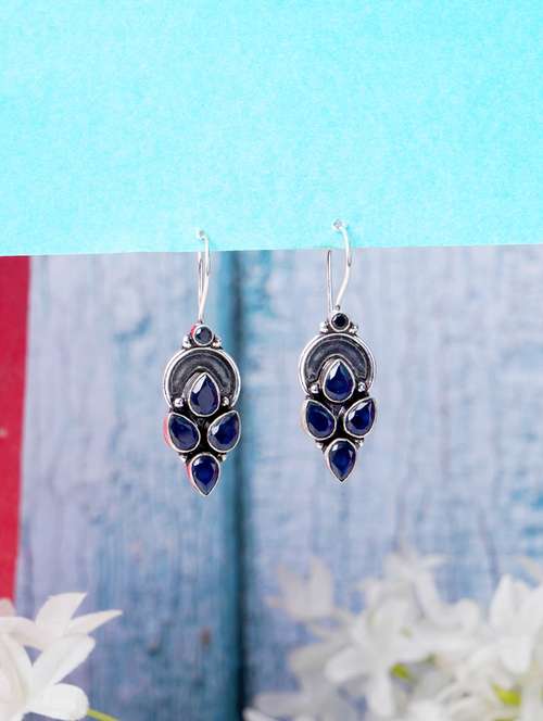 blue & silver toned classic design crystal drop stylish earring - 22014508 - Very Small Image - 1