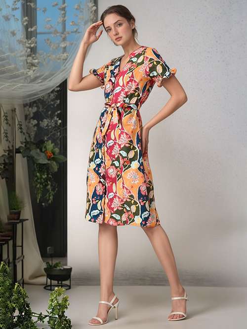women floral print short sleeve a-line dress - 22017578 - Very Small Image - 1
