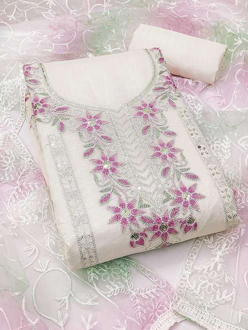 women solid with work embroidered unstitched suit set - 22021449 - Very Small Image - 1