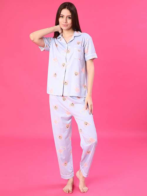 women printed short sleeve pyjama set nightwear - 22022355 - Very Small Image - 1