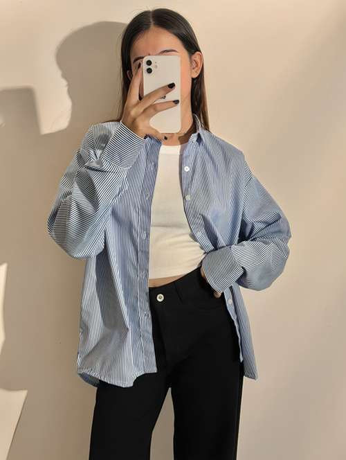 blue cotton blend regular shirt - 22026142 - Very Small Image - 1