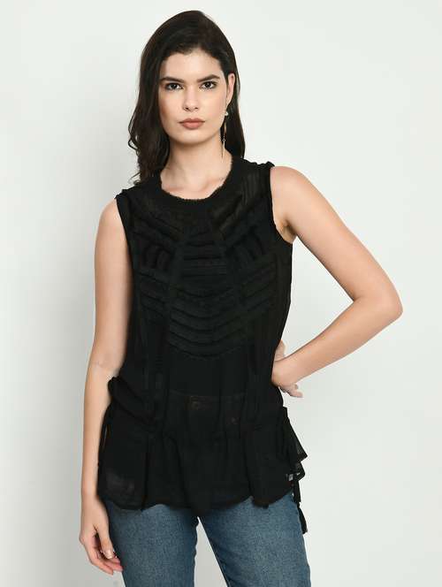 women black solid sleeveless peplum top - 22028374 - Very Small Image - 1