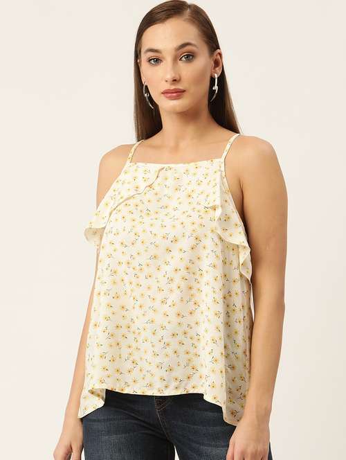women floral print shoulder strap asymmetric top - 22028395 - Very Small Image - 1