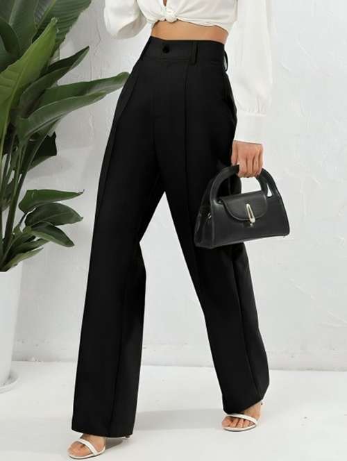 women solid high rise straight trouser - 22030546 - Very Small Image - 1