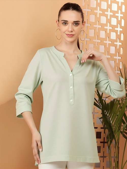 women solid three quarter sleeve tunic - 22030581 - Very Small Image - 1