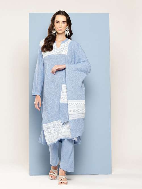 women self design long sleeve kurta pant with dupatta set - 22033752 - Very Small Image - 1