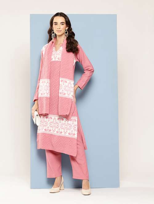 women self design long sleeve kurta pant with dupatta set - 22033757 - Very Small Image - 1