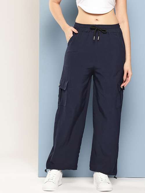 women solid mid rise relaxed fit cargo - 22033776 - Very Small Image - 1