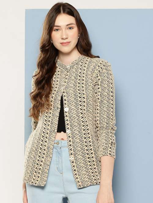 women self design long sleeve cardigan - 22033780 - Very Small Image - 1