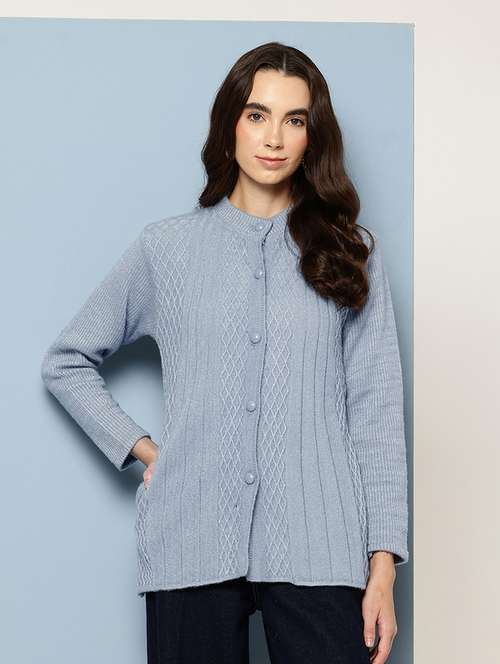 women self design long sleeve cardigan - 22033812 - Very Small Image - 1