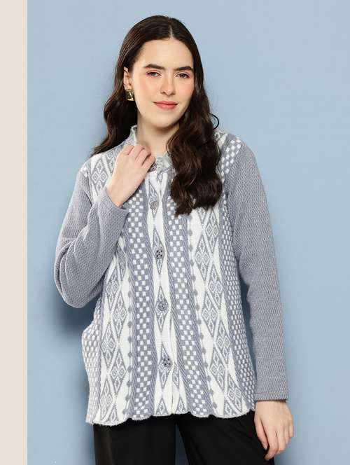 women self design long sleeve cardigan - 22033824 - Very Small Image - 1