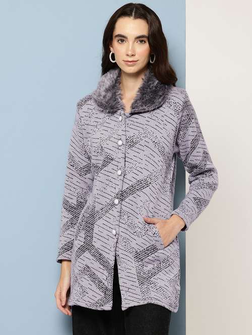 women self design long sleeve cardigan - 22033832 - Very Small Image - 1